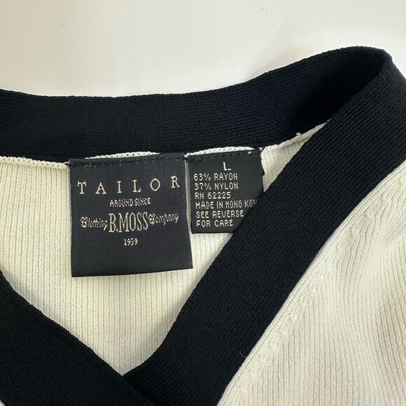 Vintage B. Moss Tailor Black & White Keyhole Cut-Out Long Sleeve Top - Size L - Picture 4 of 6